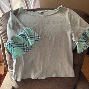 3/$15 Gray tee Shirt with Plaid Sleeves